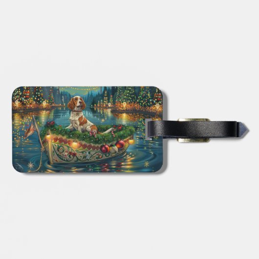 Brittany Spaniel Kerst Feestelijke reis Bagagelabel (Achterkant horizontaal)