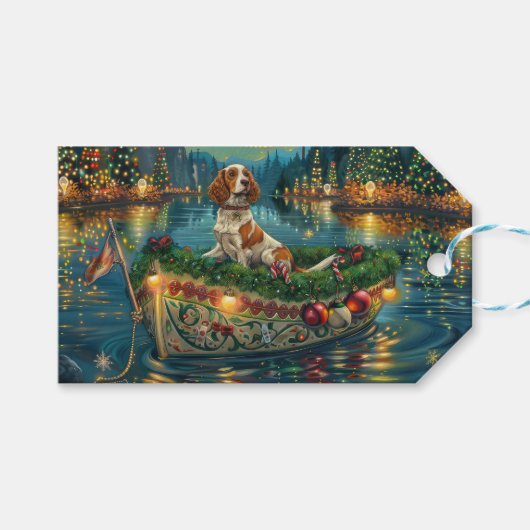 Brittany Spaniel Kerst Feestelijke Reis Cadeaulabel (Voorkant (Horizontaal))