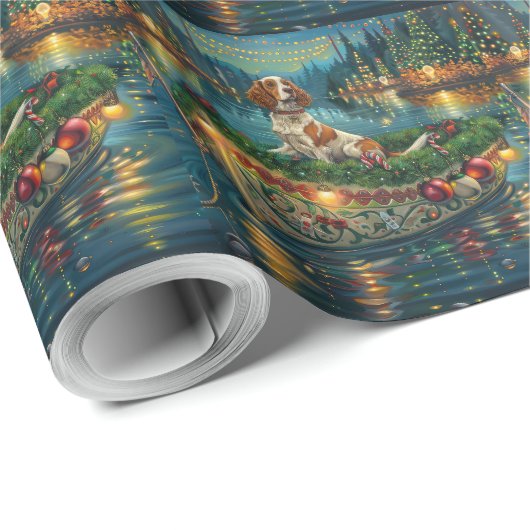 Brittany Spaniel Kerst Feestelijke reis Cadeaupapier (Rol Hoek)