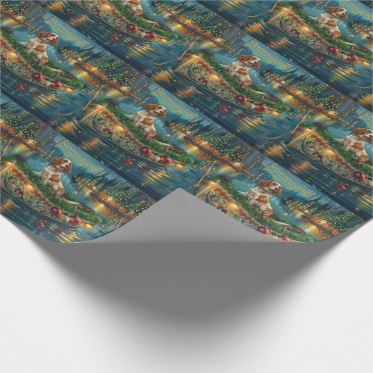 Brittany Spaniel Kerst Feestelijke reis Cadeaupapier (Hoek)