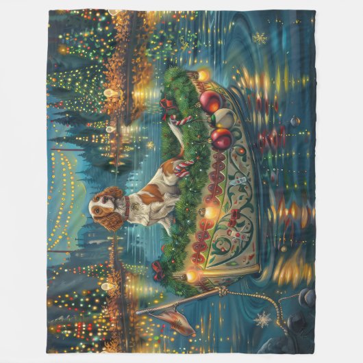 Brittany Spaniel Kerst Feestelijke reis Fleece Deken (Voorkant)