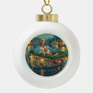 Brittany Spaniel Kerst Feestelijke reis Keramische Bal Ornament