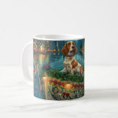 Brittany Spaniel Kerst Feestelijke reis Koffiemok (Voorkant links)