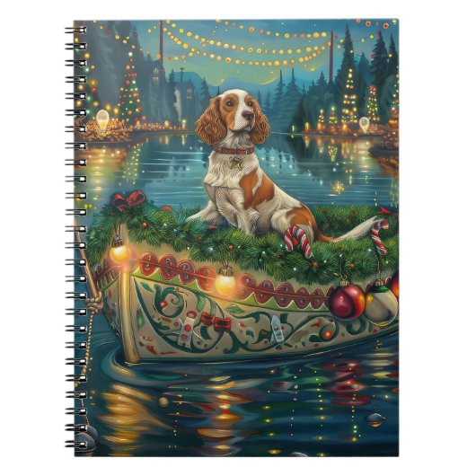 Brittany Spaniel Kerst Feestelijke reis Notitieboek (Voorkant)