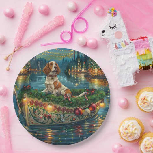 Brittany Spaniel Kerst Feestelijke reis Papieren Bordje (Feest)