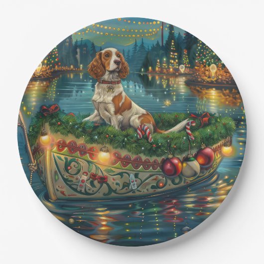 Brittany Spaniel Kerst Feestelijke reis Papieren Bordje (Voorkant)