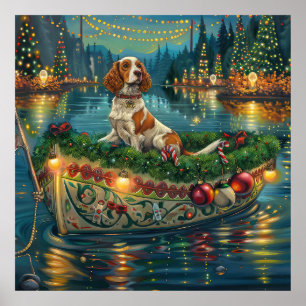 Brittany Spaniel Kerst Feestelijke reis Poster