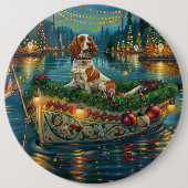 Brittany Spaniel Kerst Feestelijke reis Ronde Button 6,0 Cm (Voorkant)