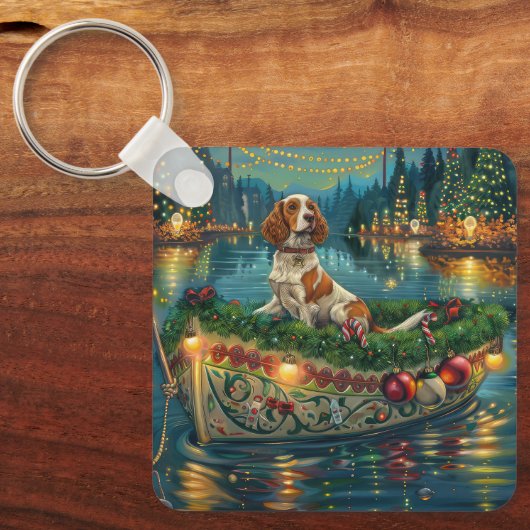 Brittany Spaniel Kerst Feestelijke reis Sleutelhanger (Voorkant)