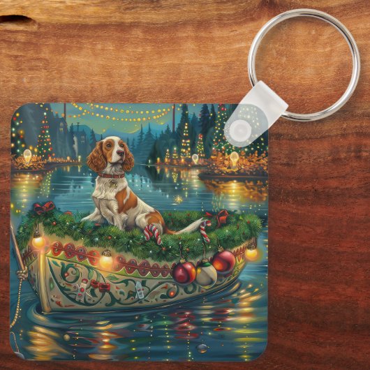 Brittany Spaniel Kerst Feestelijke reis Sleutelhanger (Achterkant)