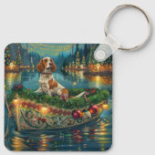 Brittany Spaniel Kerst Feestelijke reis Sleutelhanger (Achterkant)