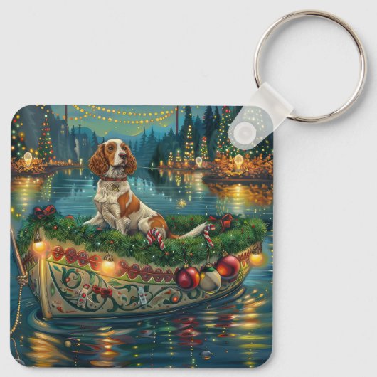 Brittany Spaniel Kerst Feestelijke reis Sleutelhanger (Achterkant)