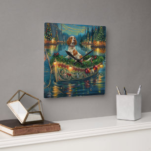 Brittany Spaniel Kerst Feestelijke reis Vierkante Klok