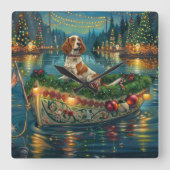 Brittany Spaniel Kerst Feestelijke reis Vierkante Klok (Voorkant)