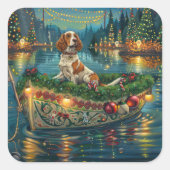 Brittany Spaniel Kerst Feestelijke reis Vierkante Sticker (Voorkant)