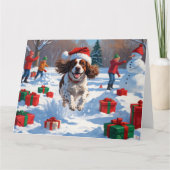 Brittany Spaniel Kerst Festieve Sneeuw Scene Kaart (Voorkant)