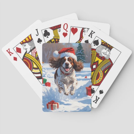 Brittany Spaniel Kerst Festieve Sneeuw Scene Pokerkaarten (Achterkant)