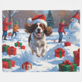 Brittany Spaniel Kerst Sneeuwlandschap Fleece Deken (Voorkant (Horizontaal))