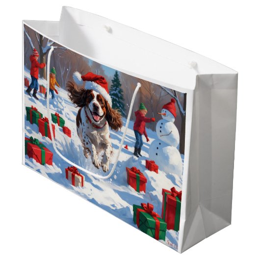 Brittany Spaniel Kerst Sneeuwlandschap Groot Cadeauzakje (Voorkant Gekanteld)