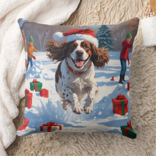 Brittany Spaniel Kerst Sneeuwlandschap Kussen