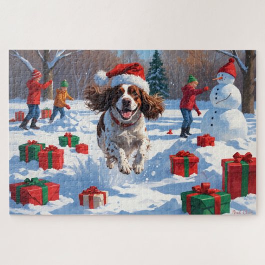 Brittany Spaniel Kerst Sneeuwlandschap Legpuzzel (Horizontaal)