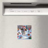 Brittany Spaniel Kerst Sneeuwlandschap Magneet (Insitu (Vaatwasser))