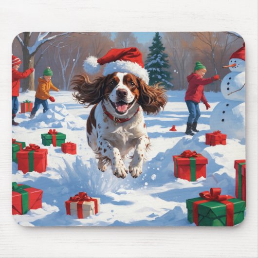 Brittany Spaniel Kerst Sneeuwlandschap Muismat (Voorkant)