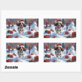 Brittany Spaniel Kerst Sneeuwlandschap Rechthoekige Sticker (Vel)
