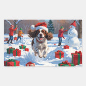 Brittany Spaniel Kerst Sneeuwlandschap Rechthoekige Sticker (Voorkant)