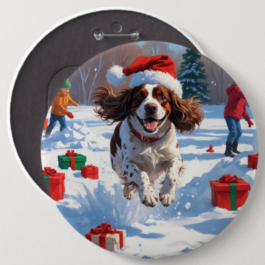 Brittany Spaniel Kerst Sneeuwlandschap Ronde Button 6,0 Cm (Voorkant /achterkant)