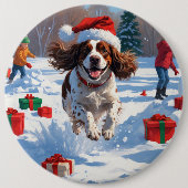 Brittany Spaniel Kerst Sneeuwlandschap Ronde Button 6,0 Cm (Voorkant)