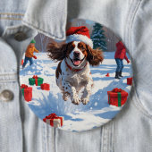 Brittany Spaniel Kerst Sneeuwlandschap Ronde Button 6,0 Cm (In situ)