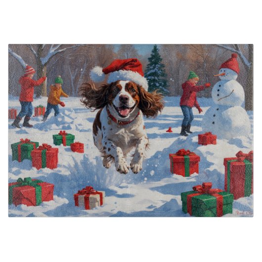 Brittany Spaniel Kerst Sneeuwlandschap Snijplank (Voorkant)
