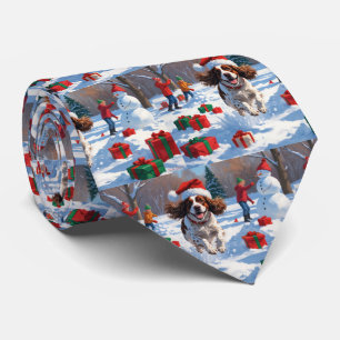 Brittany Spaniel Kerst Sneeuwlandschap Stropdas
