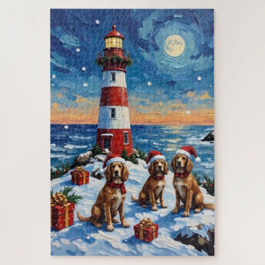 Brittany Spaniel Kerst Vuurtoren Vakantie Legpuzzel (Verticaal)