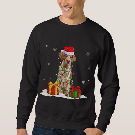 Brittany Spaniel kerstboom - lights kerstmis Trui (Voorkant)