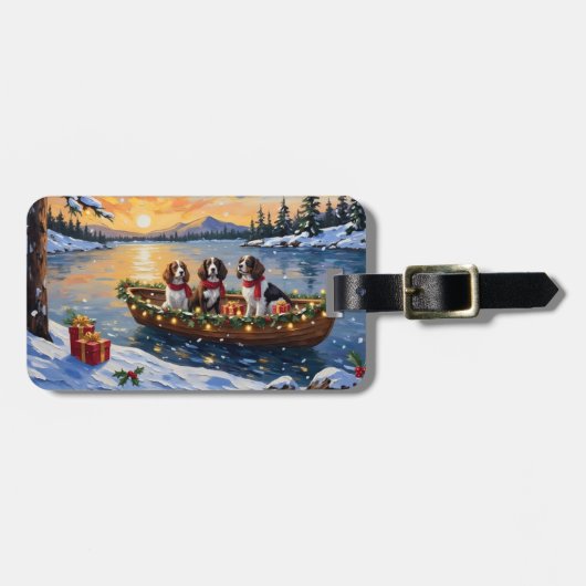 Brittany Spaniel Kerstboot Vakantie Bagagelabel (Voorkant horizontaal)