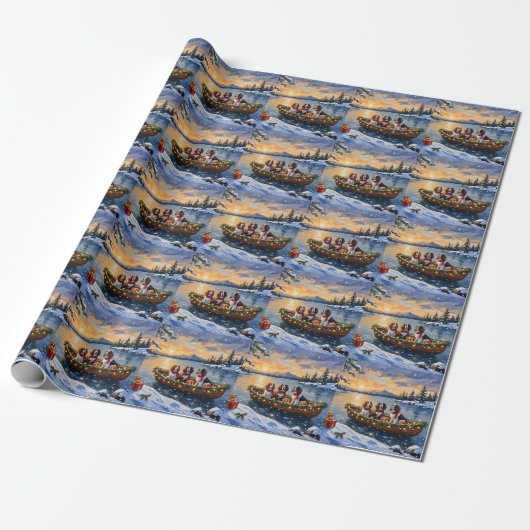 Brittany Spaniel Kerstboot Vakantie Cadeaupapier (Uitgerold)