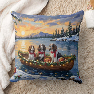 Brittany Spaniel Kerstboot Vakantie Kussen