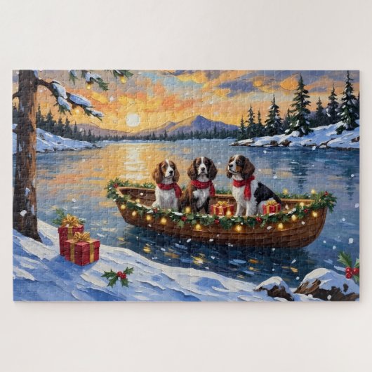Brittany Spaniel Kerstboot Vakantie Legpuzzel (Horizontaal)