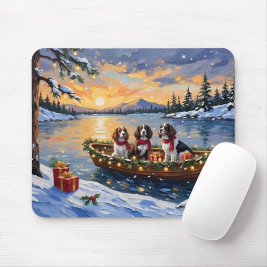 Brittany Spaniel Kerstboot Vakantie Muismat (Met muis)