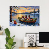 Brittany Spaniel Kerstboot Vakantie Poster (Thuiskantoor)