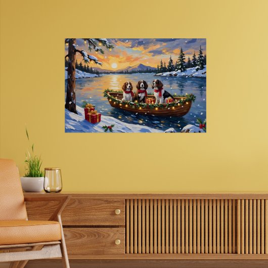 Brittany Spaniel Kerstboot Vakantie Poster (Woonkamer 2)