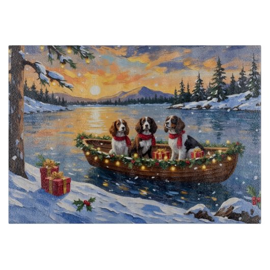 Brittany Spaniel Kerstboot Vakantie Snijplank (Voorkant)