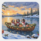 Brittany Spaniel Kerstboot Vakantie Vierkante Sticker (Voorkant)