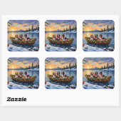 Brittany Spaniel Kerstboot Vakantie Vierkante Sticker (Vel)