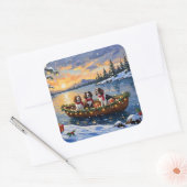Brittany Spaniel Kerstboot Vakantie Vierkante Sticker (Envelop)