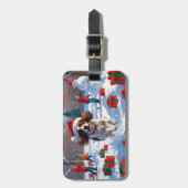 Brittany Spaniel Kerstelijke Sneeuwscène Bagagelabel (Voorkant verticaal)