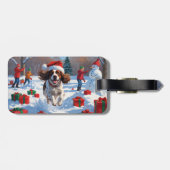 Brittany Spaniel Kerstelijke Sneeuwscène Bagagelabel (Achterkant horizontaal)