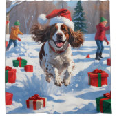 Brittany Spaniel Kerstfeest Sneeuwscène Douchegordijn (Voorkant)